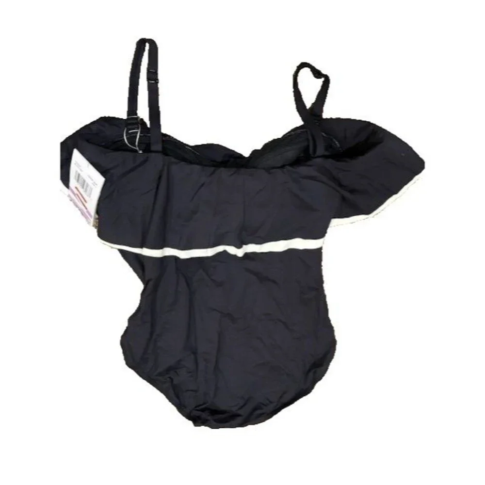 Contours Coco Reef  Agate Ruffle Tummy Control Swimsuit sz 14 /38D Black - Picture 4 of 6
